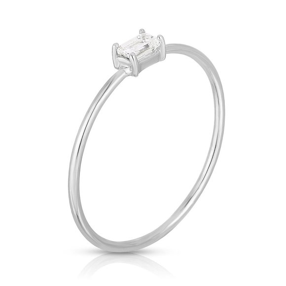 Single Emerald Diamond Ring In 14k Gold - Picture 4 of 7